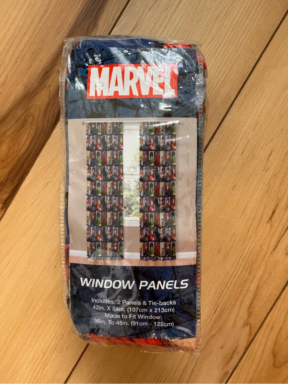Marvel Window Panels and Tie-Backs in Blue and Red - Superhero Curtain Set